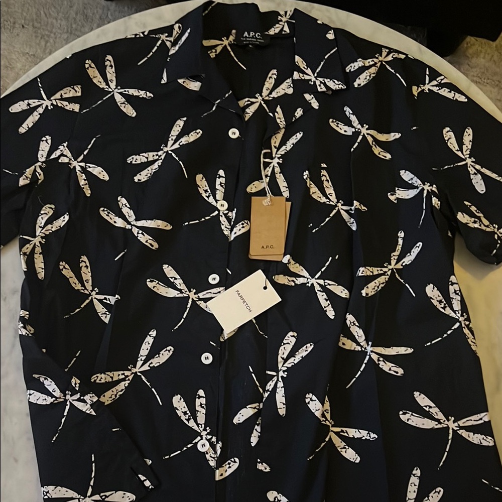 A.P.C. Black and White Dragonfly Button Down Shirt